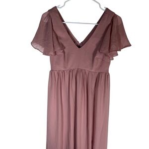 Birdy Grey Hannah Chiffon Empire Dress with Flutter Sleeves in Blush Pink Size S